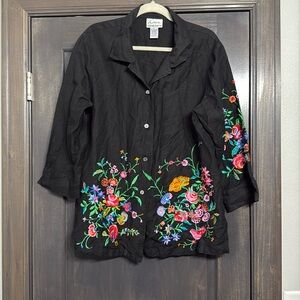 Linea by Louis Dell'Olio Top Black Linen Blend‎ Size L